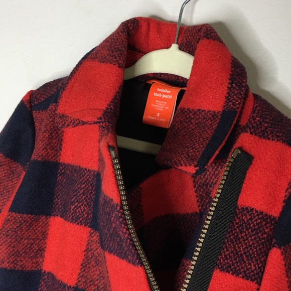 New Girls Moto Buffalo Plaid Peacoat Jacket - Picture 4 of 5